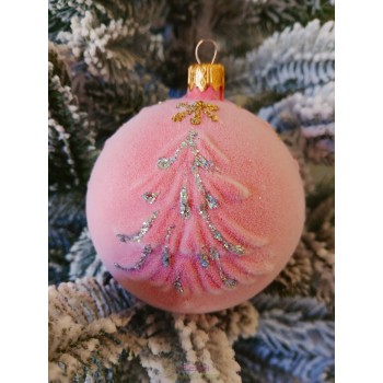 Новогодний шар в бархате "Елочка" 80мм розовый, цена за набор 4 шт